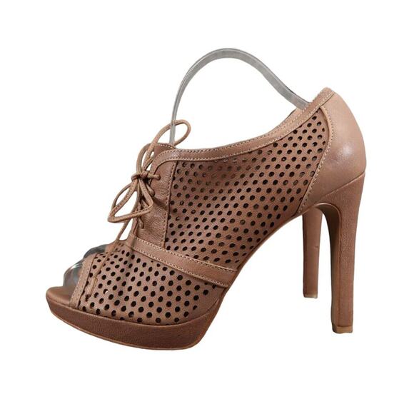 Vince Camuto Shoes Womens 8.5 Pump Booties Stiletto Lace UP Laser Cut Leather - Picture 3 of 15